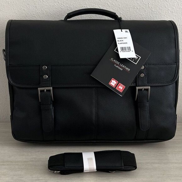 Samsonite Classic Leather FlapOver Briefcase 15.6" Laptop Black 126040-1041 - Picture 1 of 7
